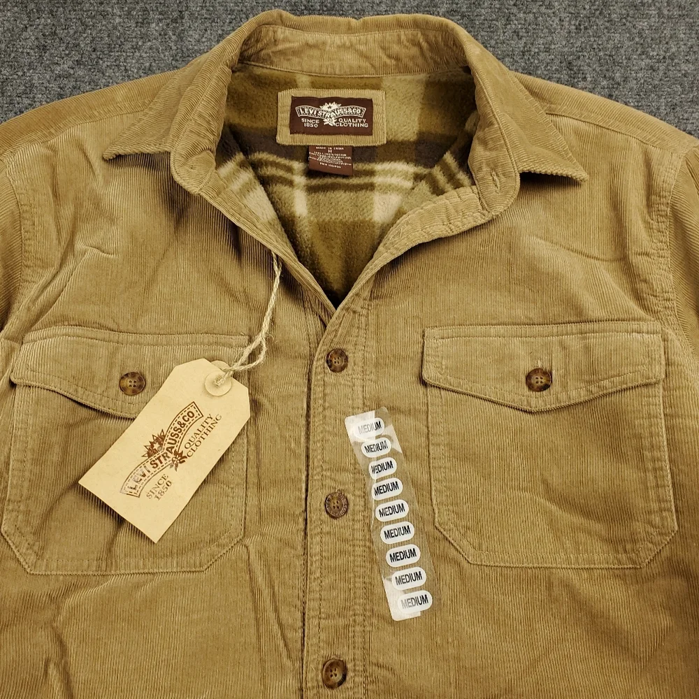 Levis Fleece Lined Corduroy Flannel Shirt Jacket Mens Medium Shacket Khaki Tan - Picture 5 of 11